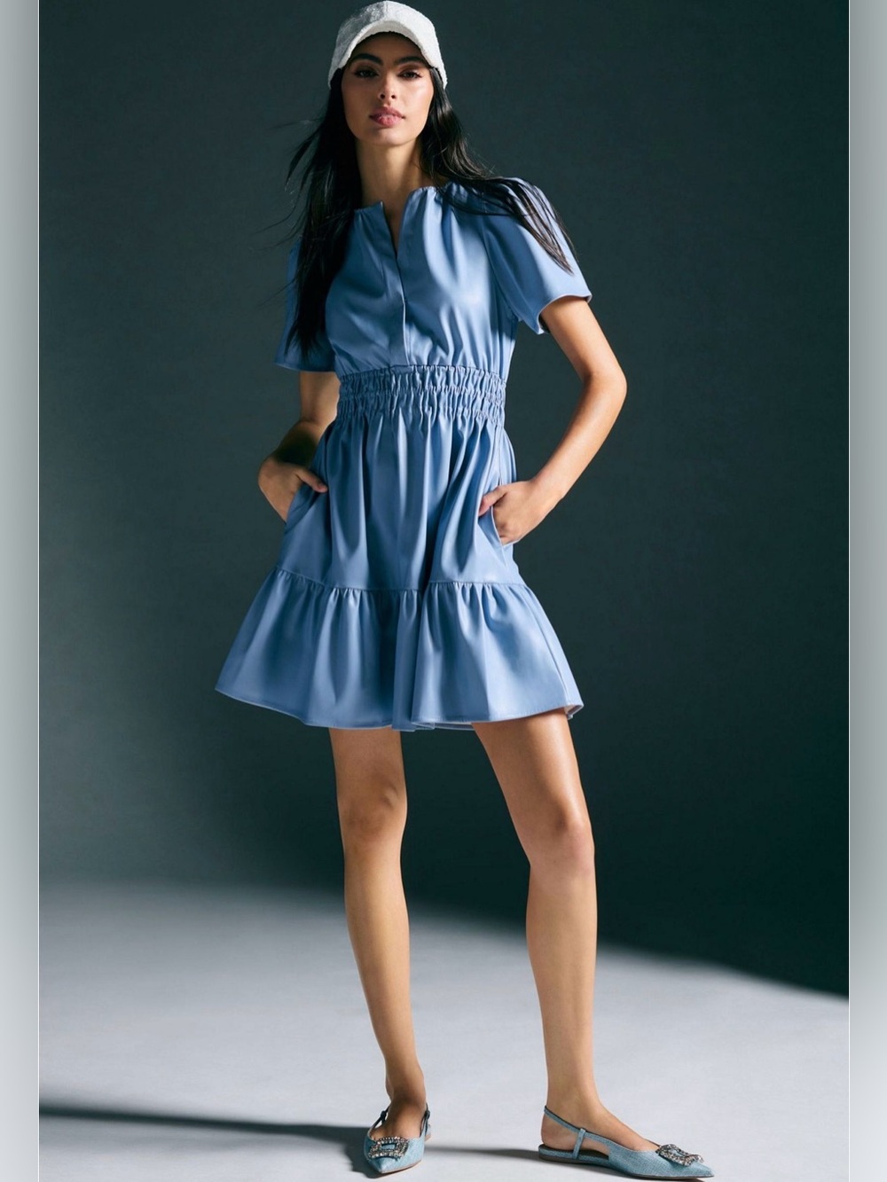 Anthropologie The Somerset Vegan Leather Light Blue Mini Dress